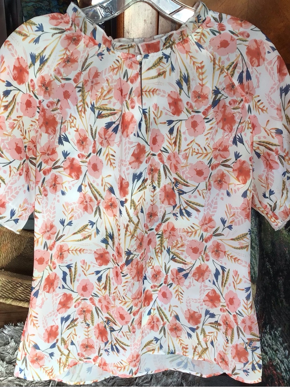 Allegra K Coral Floral Short-Sleeve Polo